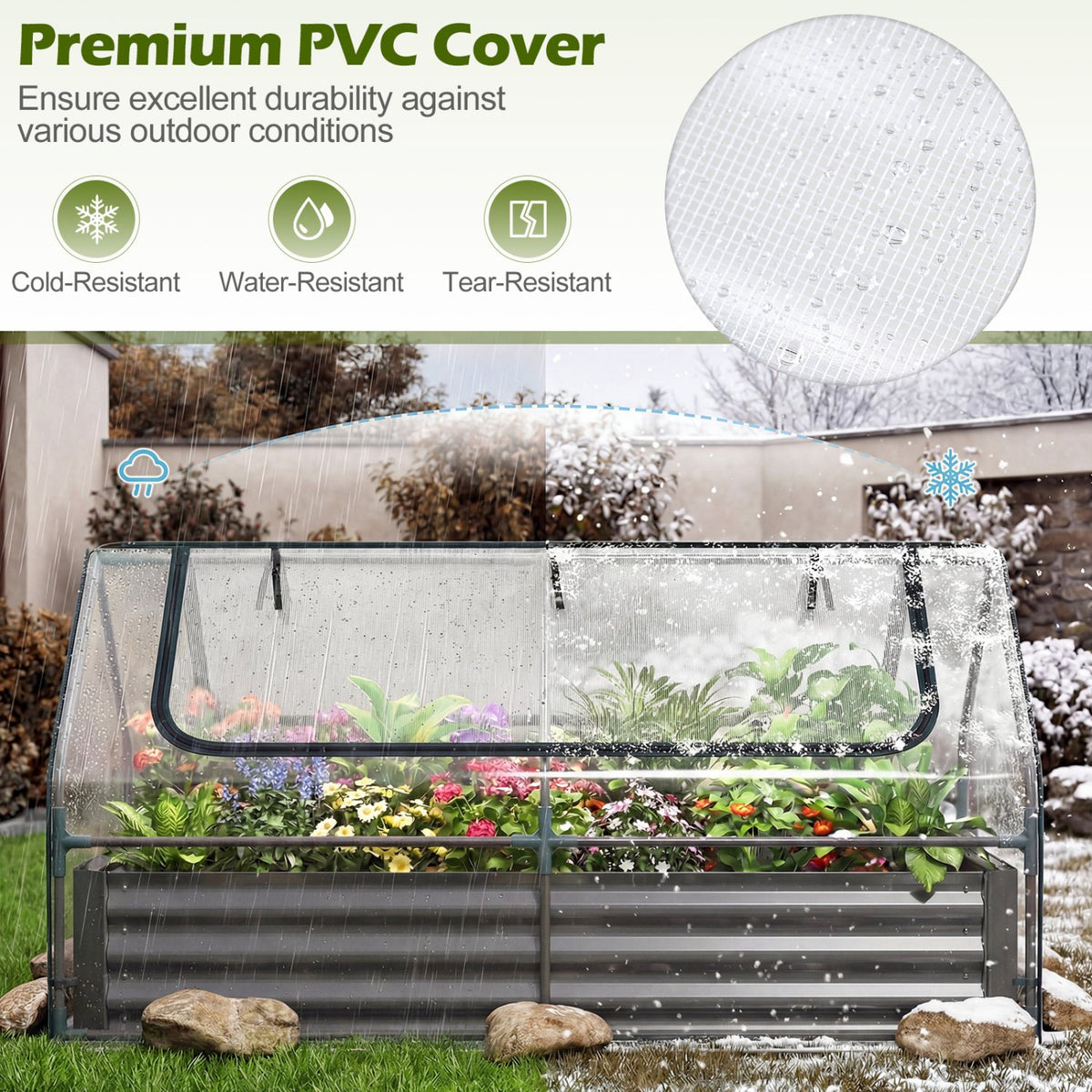 69 x 33 x 12 Inch Galvanized Raised Garden Bed with Cover-Black view 6