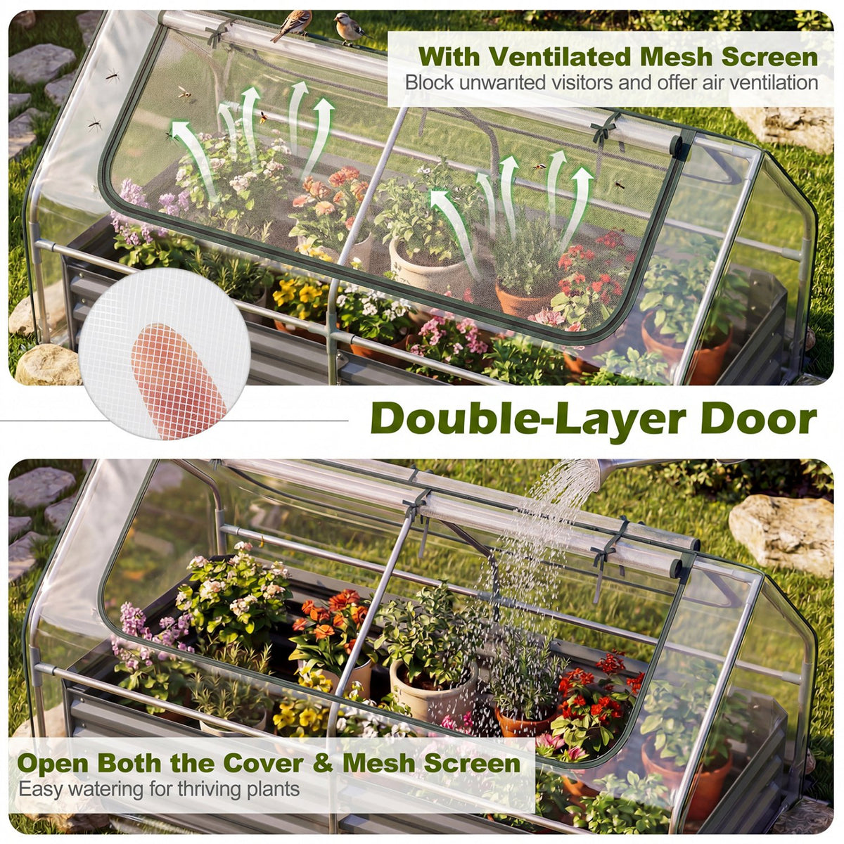 69 x 33 x 12 Inch Galvanized Raised Garden Bed with Cover-Black view 7