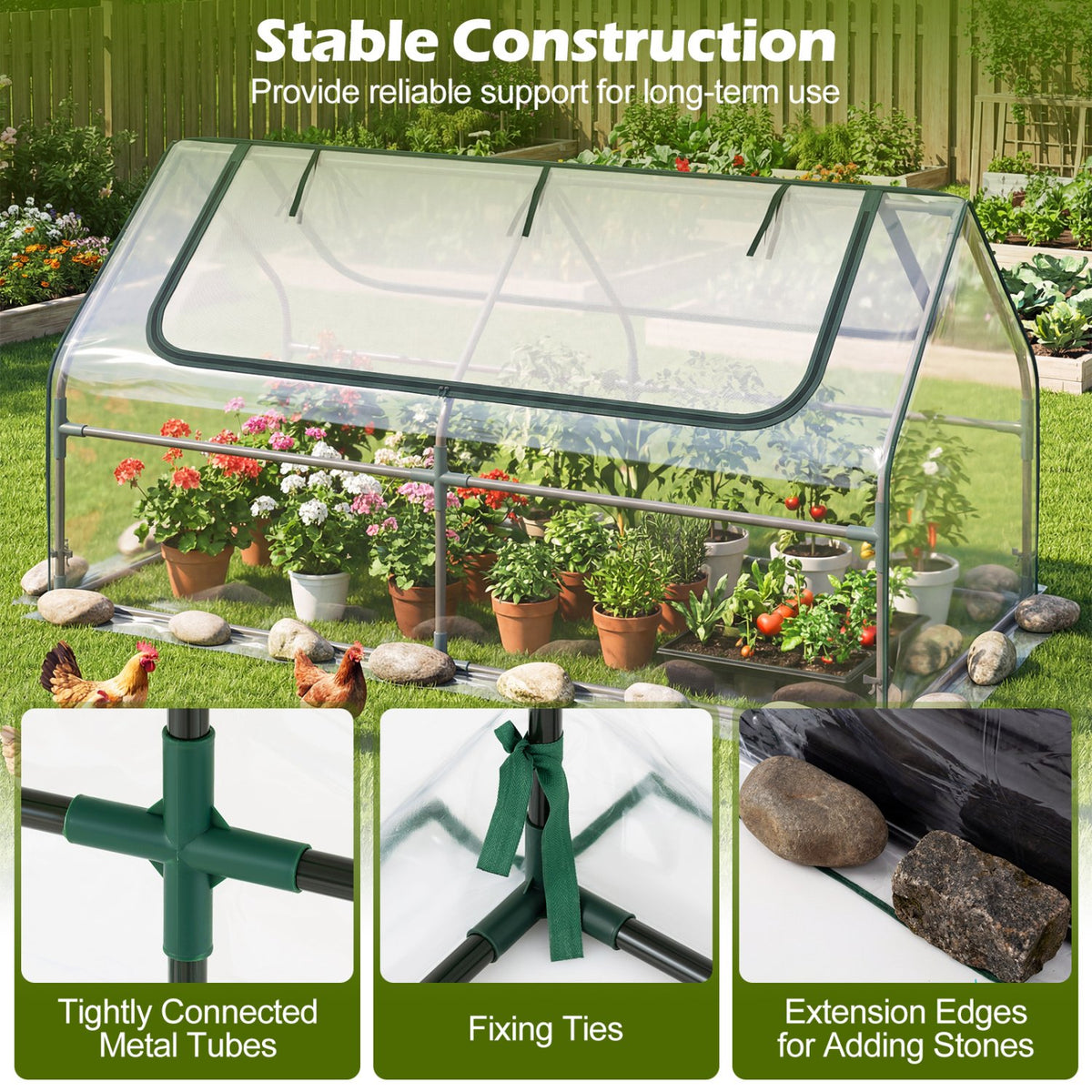69 x 33 x 12 Inch Galvanized Raised Garden Bed with Cover-Black view 9