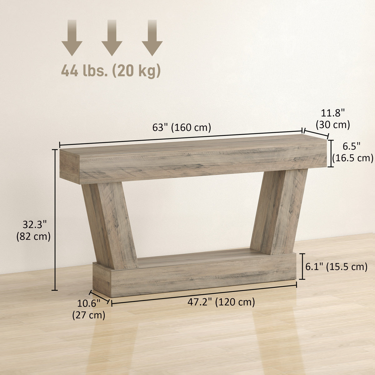 63 Inch Vintage Console Table, Narrow Entryway Table with Open Shelf for Living Room, Dark Brown