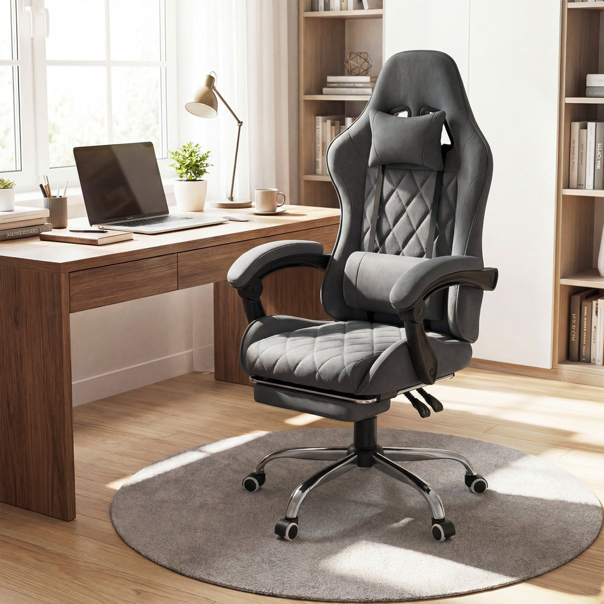 Gaming Chair Height Adjustable Computer Chair with Headrest and Lumbar Support-Gray view 2