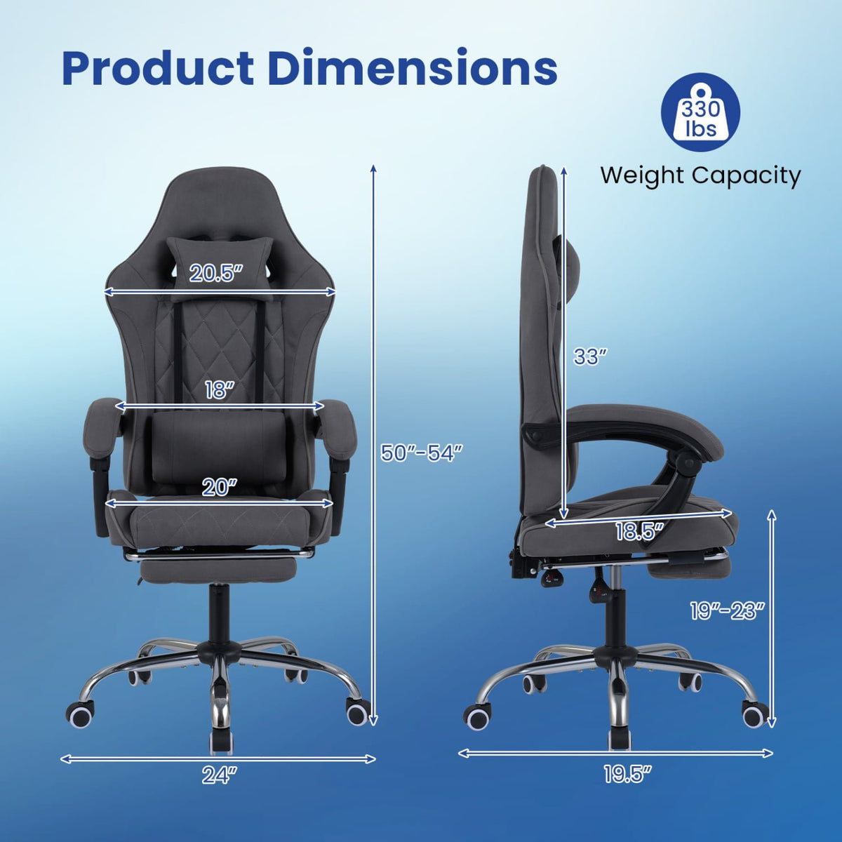 Gaming Chair Height Adjustable Computer Chair with Headrest and Lumbar Support-Gray view 5