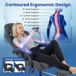Gaming Chair Height Adjustable Computer Chair with Headrest and Lumbar Support-Gray view 8