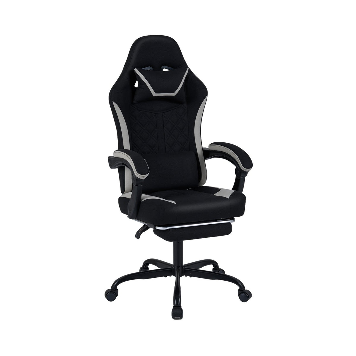 Gaming Chair Height Adjustable Computer Chair with Headrest Footrest & 360° Swivel Seat-Black