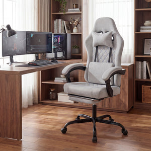 Gaming Chair Height Adjustable Computer Chair with Headrest Video Game Chair-Gray view 2