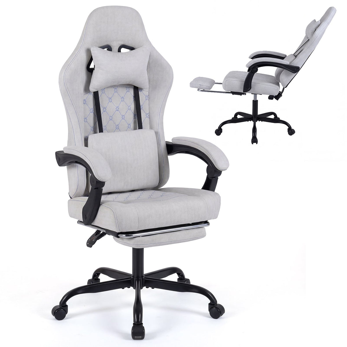 Gaming Chair Height Adjustable Computer Chair with Headrest Video Game Chair-Gray view 4