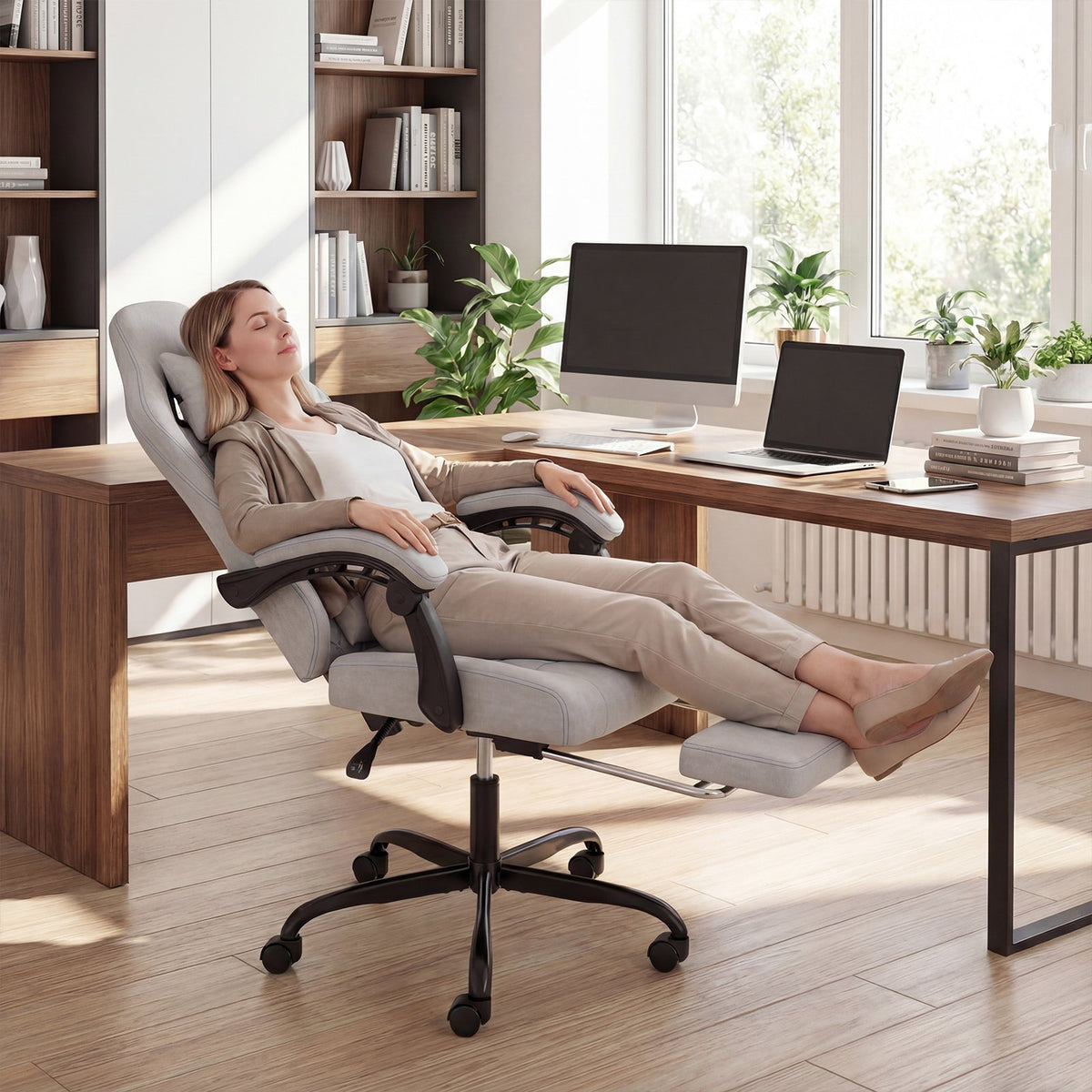 Gaming Chair Height Adjustable Computer Chair with Headrest Video Game Chair-Gray view 6
