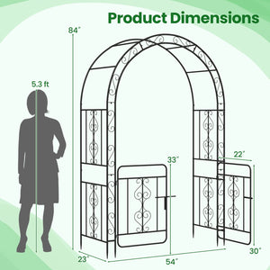 Garden Arbor with Gate with Multiple Side Crossbars and 4 Sharp Ground Stakes-Black view 5