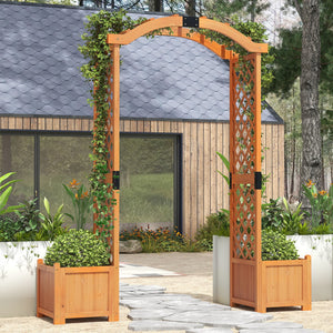 Wooden Garden Arbor with Planter and Trellis for Climbing Plants Decorations-Orange view 2