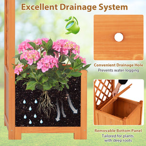 Wooden Garden Arbor with Planter and Trellis for Climbing Plants Decorations-Orange view 9