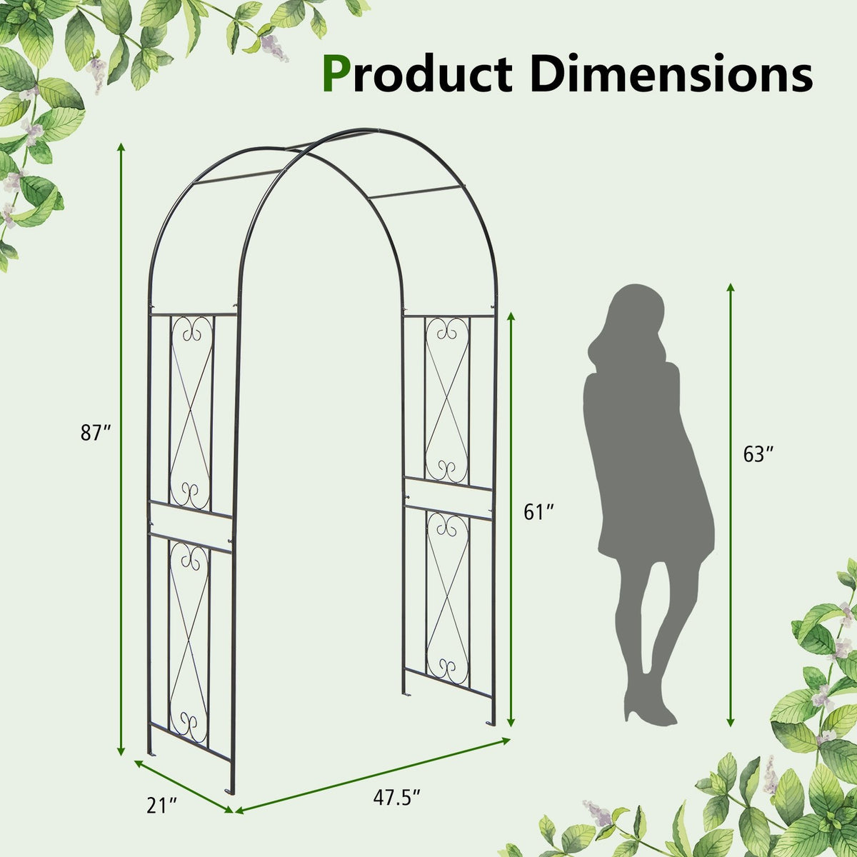 Garden Arch Arbor Trellis Patio Plant Stand Rack Archway-Black view 5