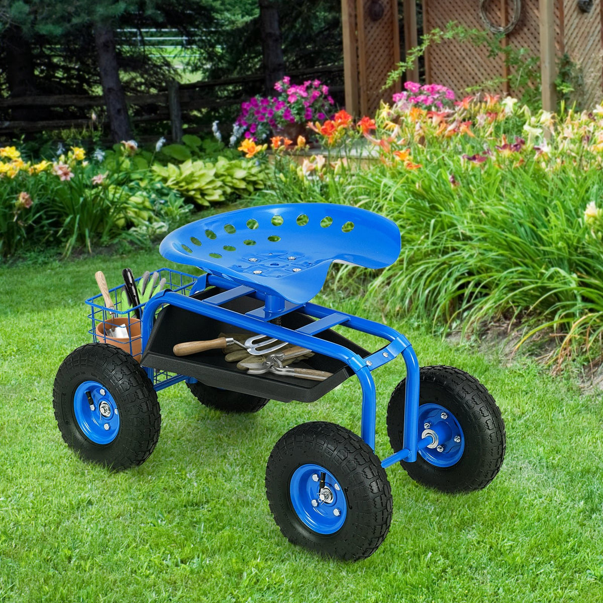 Garden Cart with Heavy Duty Tool Tray-Blue view 3