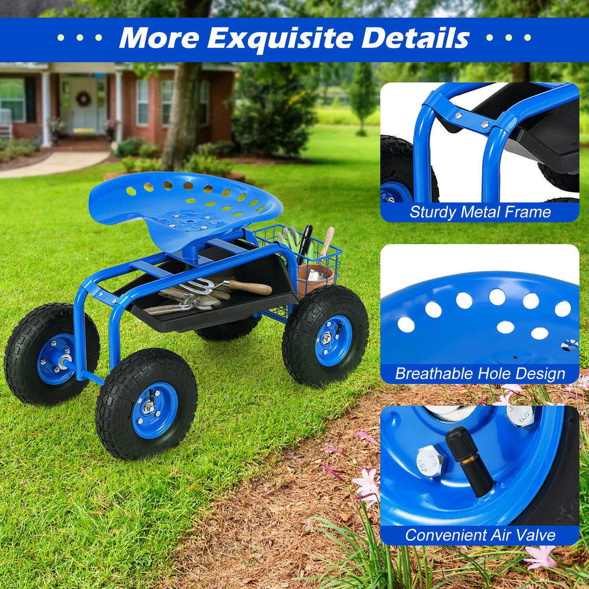 Garden Cart with Heavy Duty Tool Tray-Blue view 6