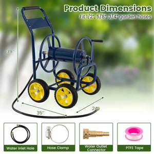 Garden Hose Reel Cart 4 Wheels Heavy-Duty Metal Water Hose Organizer Portable-Blue view 4