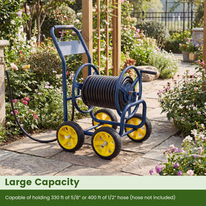 Garden Hose Reel Cart 4 Wheels Heavy-Duty Metal Water Hose Organizer Portable-Blue view 5