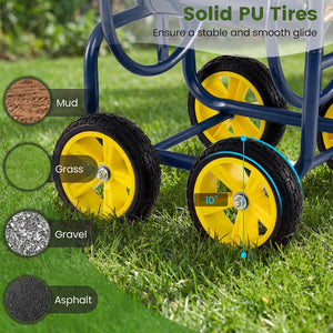 Garden Hose Reel Cart 4 Wheels Heavy-Duty Metal Water Hose Organizer Portable-Blue view 6