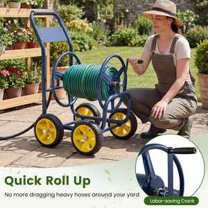Garden Hose Reel Cart 4 Wheels Heavy-Duty Metal Water Hose Organizer Portable-Blue view 7