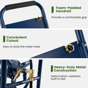 Garden Hose Reel Cart 4 Wheels Heavy-Duty Metal Water Hose Organizer Portable-Blue view 9