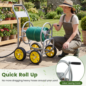 Garden Hose Reel Cart 4 Wheels Heavy-Duty Metal Water Hose Organizer Portable-Silver view 7