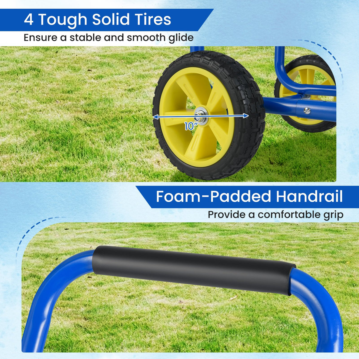 Garden Hose Reel Cart Metal Hose Cart with 4 Wheels and Storage Basket-Blue view 6