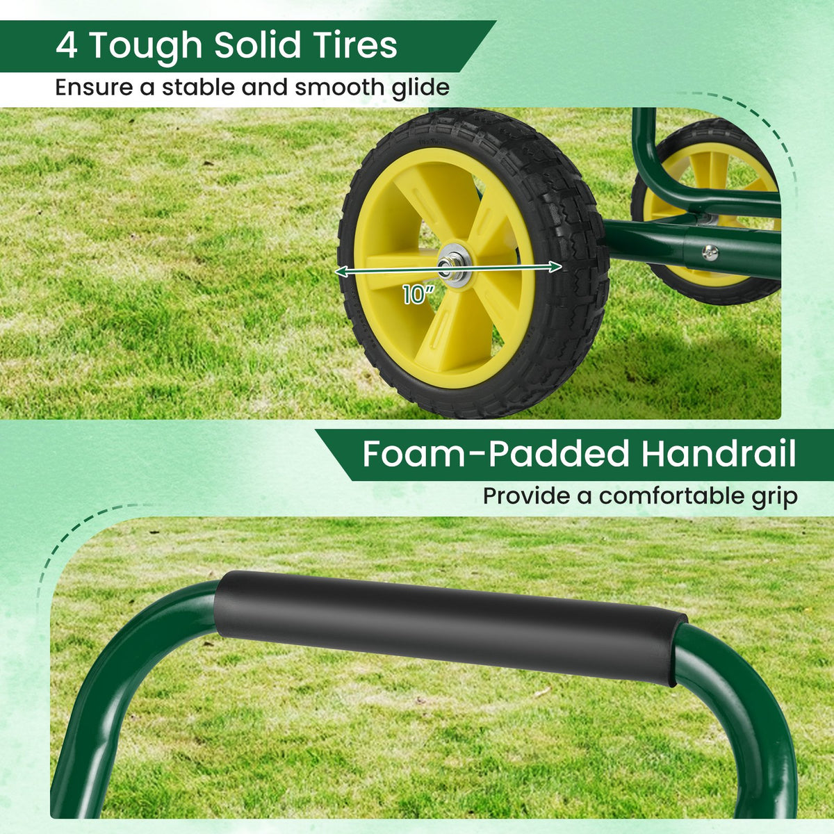 Garden Hose Reel Cart Metal Hose Cart with 4 Wheels and Storage Basket-Green view 8