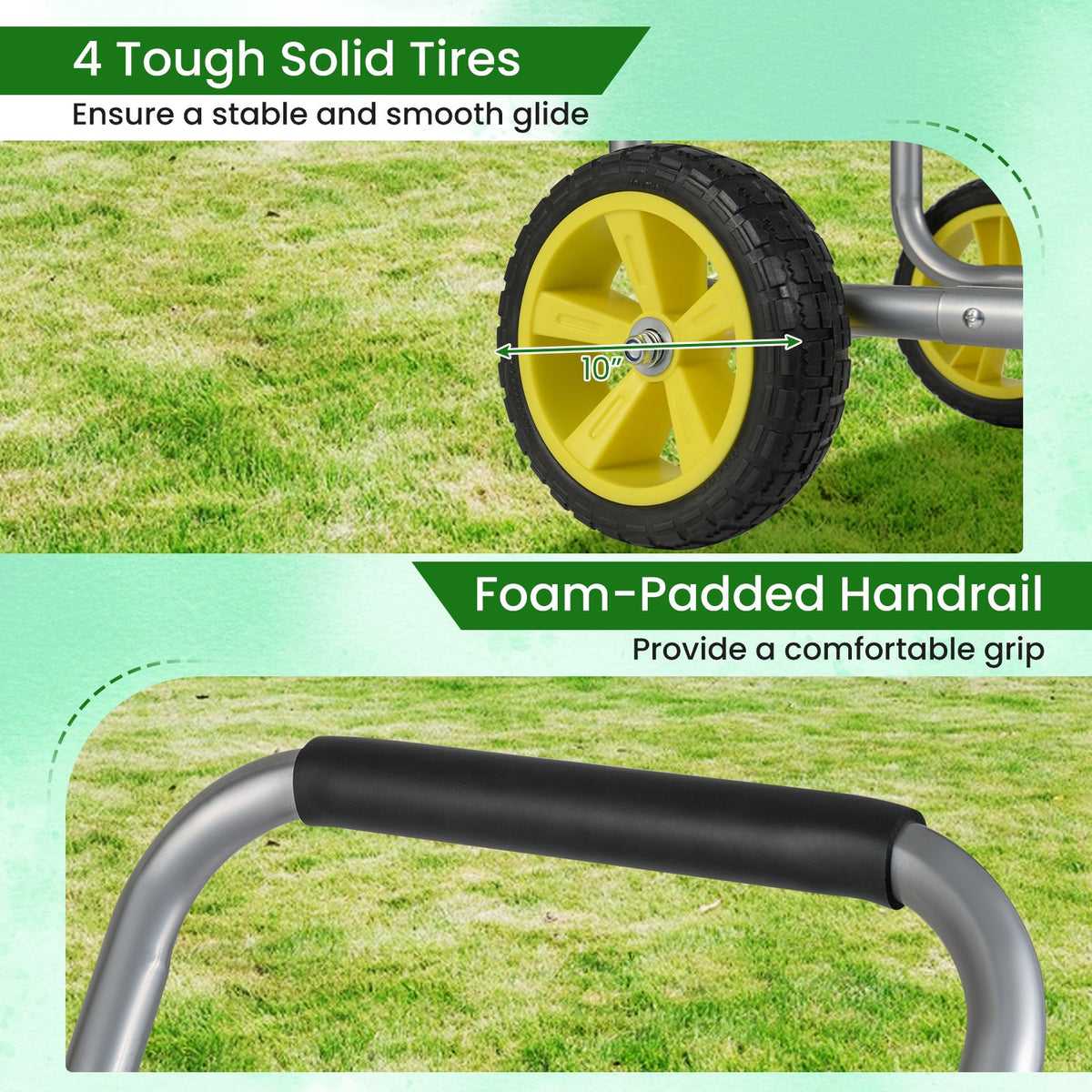 Garden Hose Reel Cart Metal Hose Cart with 4 Wheels and Storage Basket-Silver view 7
