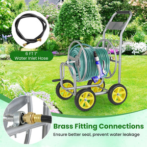 Garden Hose Reel Cart Metal Hose Cart with 4 Wheels and Storage Basket-Silver view 8
