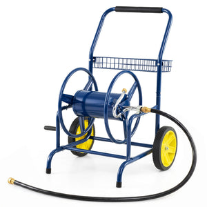 Garden Hose Reel Cart with 2 Wheels and Storage Basket-Blue
