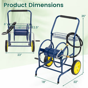 Garden Hose Reel Cart with 2 Wheels and Storage Basket-Blue view 4