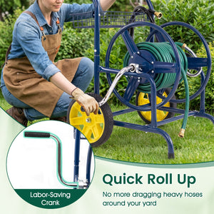 Garden Hose Reel Cart with 2 Wheels and Storage Basket-Blue view 8