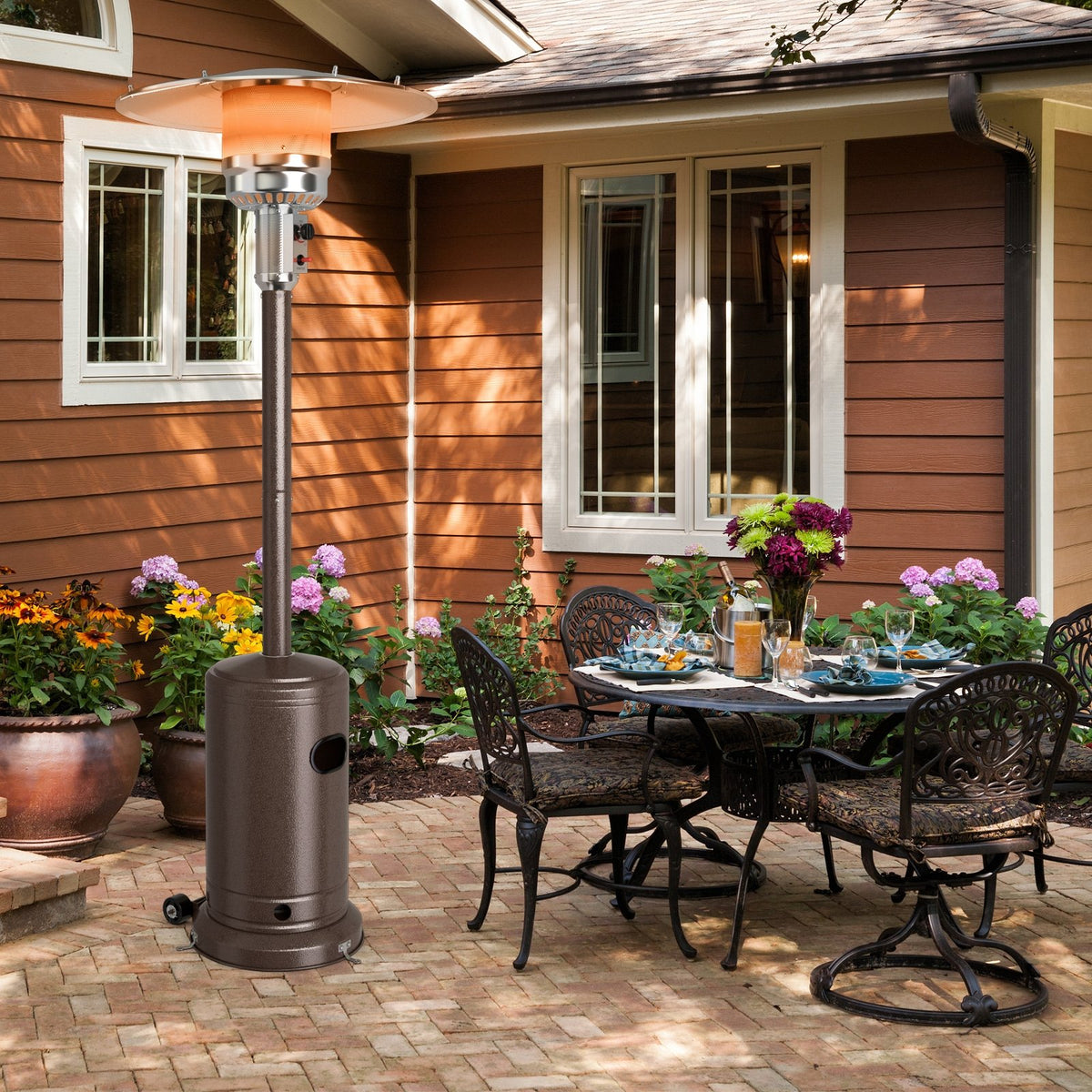 48000 BTU Stainless Steel Propane Patio Heater with Trip over Protection-Bronze view 2