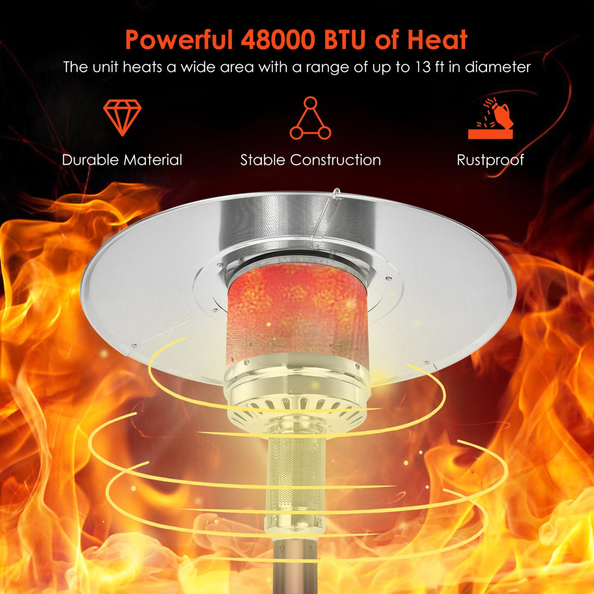 48000 BTU Stainless Steel Propane Patio Heater with Trip over Protection-Bronze view 8