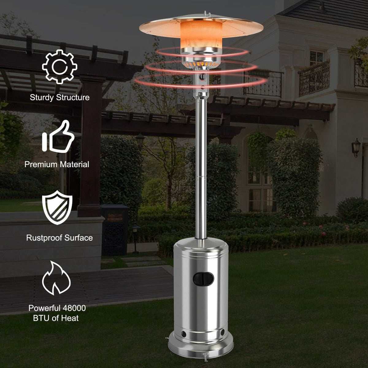 Garden Propane Standing LP Gas Steel Accessories Heater-Silver view 5