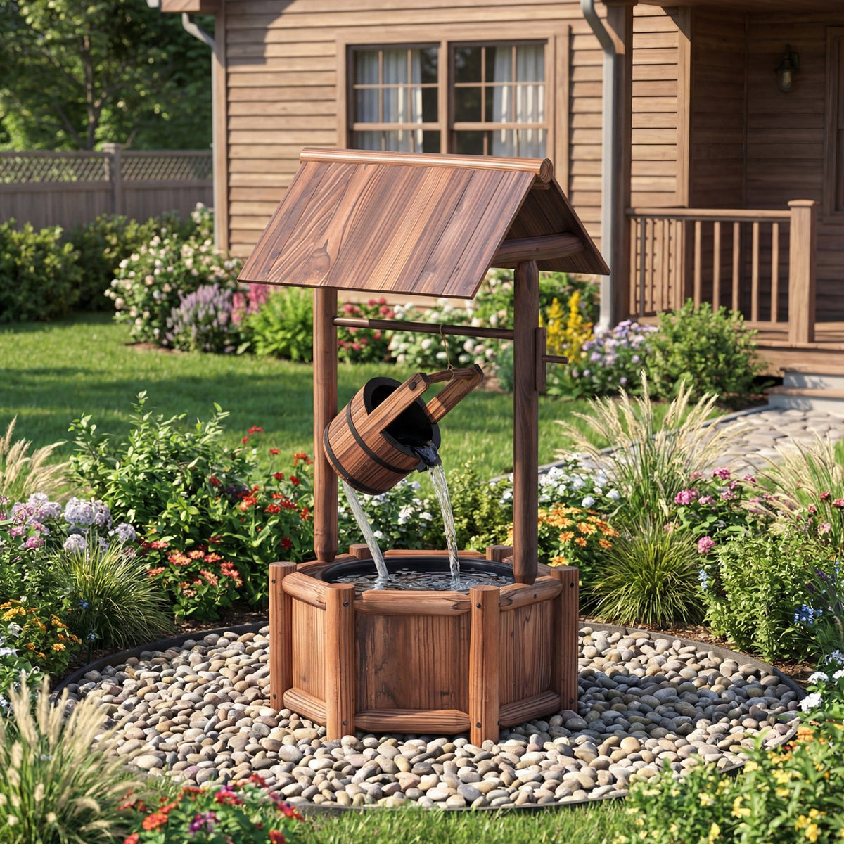 Garden Wooden Wishing Water Fountain with Pump view 2