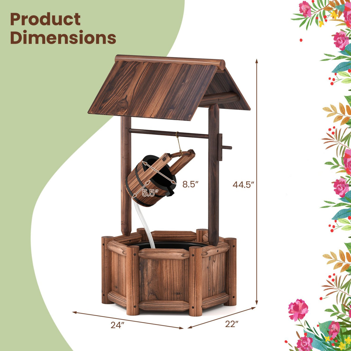 Garden Wooden Wishing Water Fountain with Pump view 4