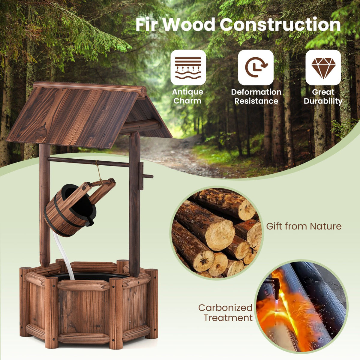 Garden Wooden Wishing Water Fountain with Pump view 7
