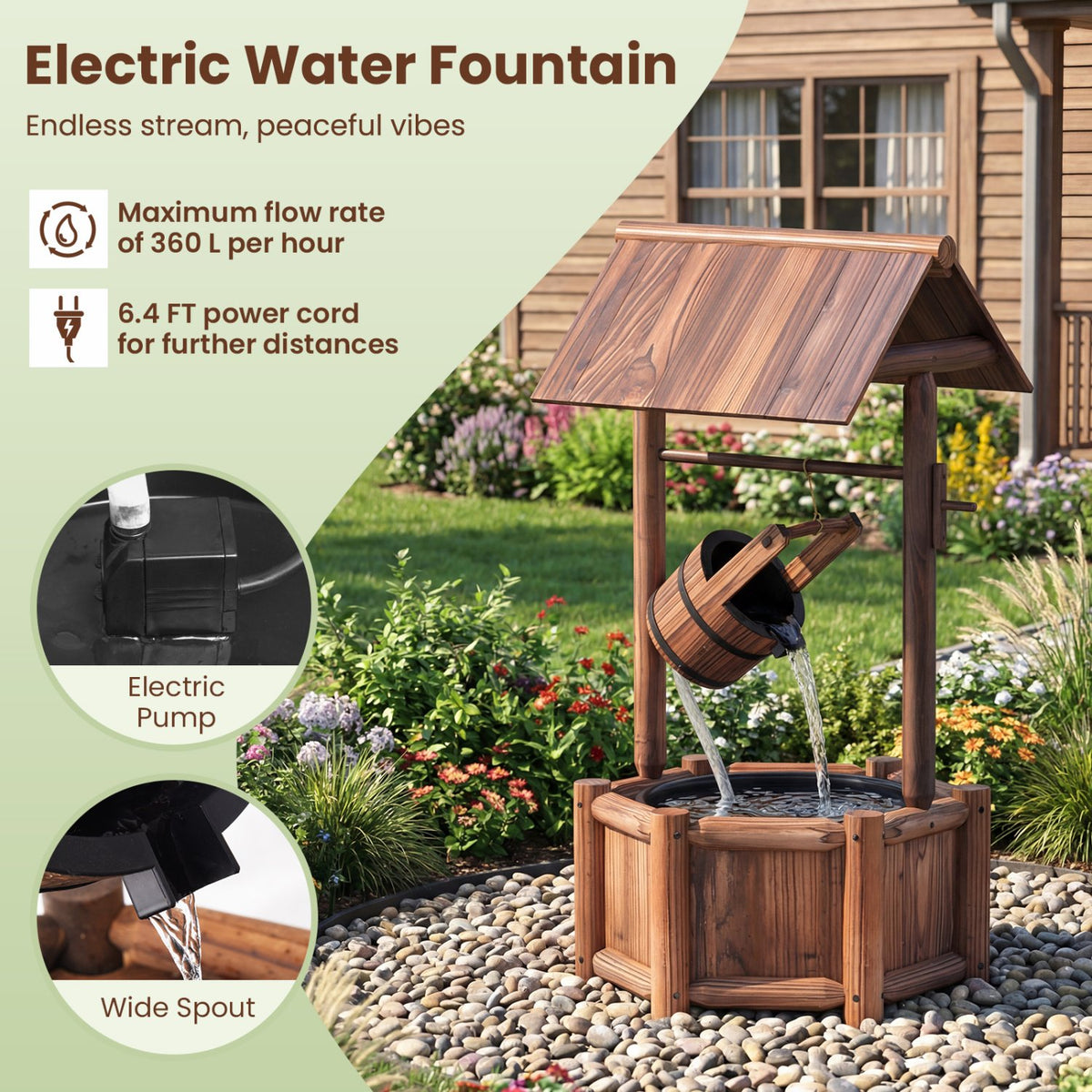 Garden Wooden Wishing Water Fountain with Pump view 8
