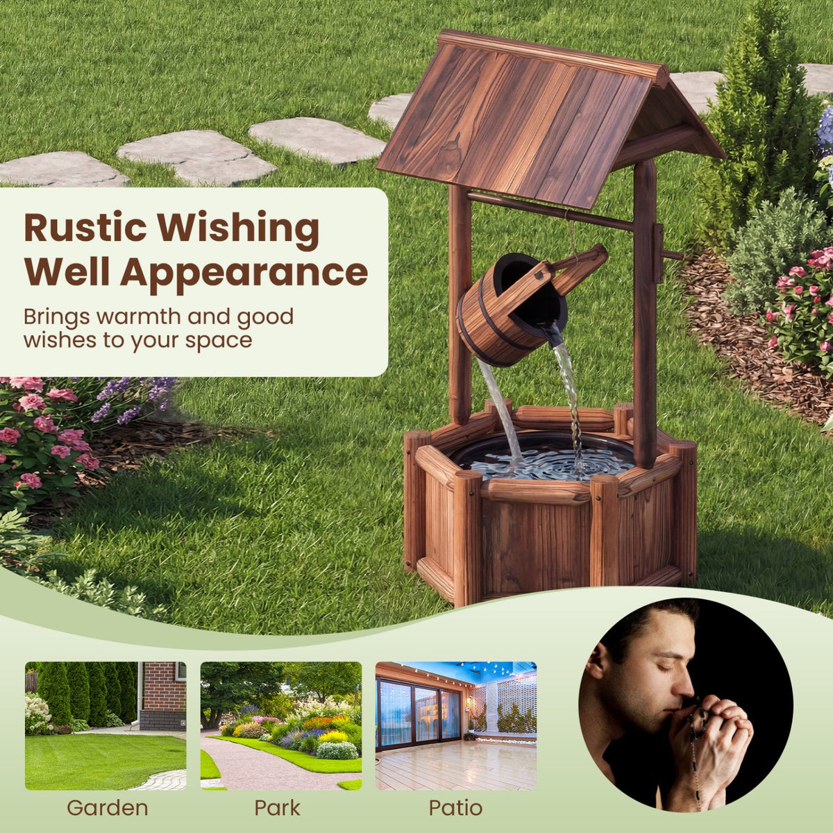 Garden Wooden Wishing Water Fountain with Pump view 9