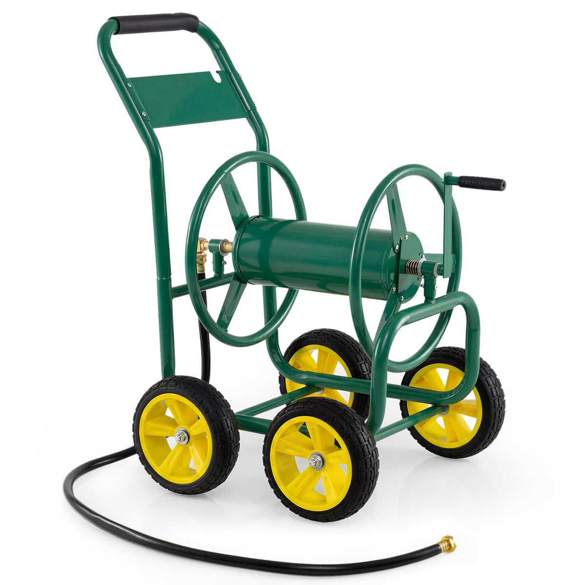 Garden Water Hose Reel Cart with 4 Wheels and Non-slip Grip-Green