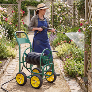 Garden Water Hose Reel Cart with 4 Wheels and Non-slip Grip-Green view 2