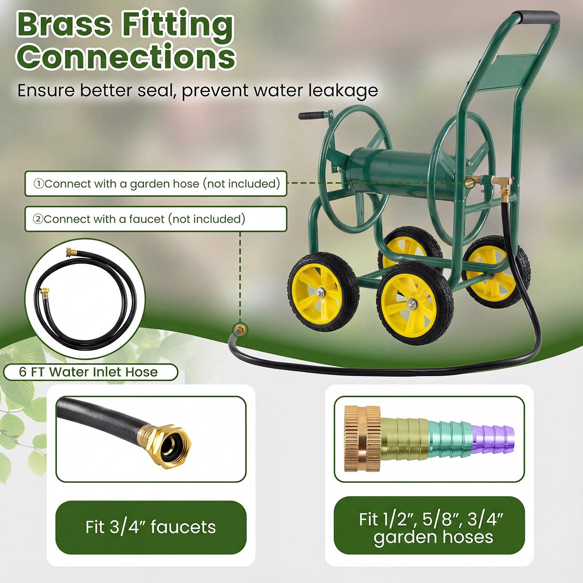 Garden Water Hose Reel Cart with 4 Wheels and Non-slip Grip-Green view 8