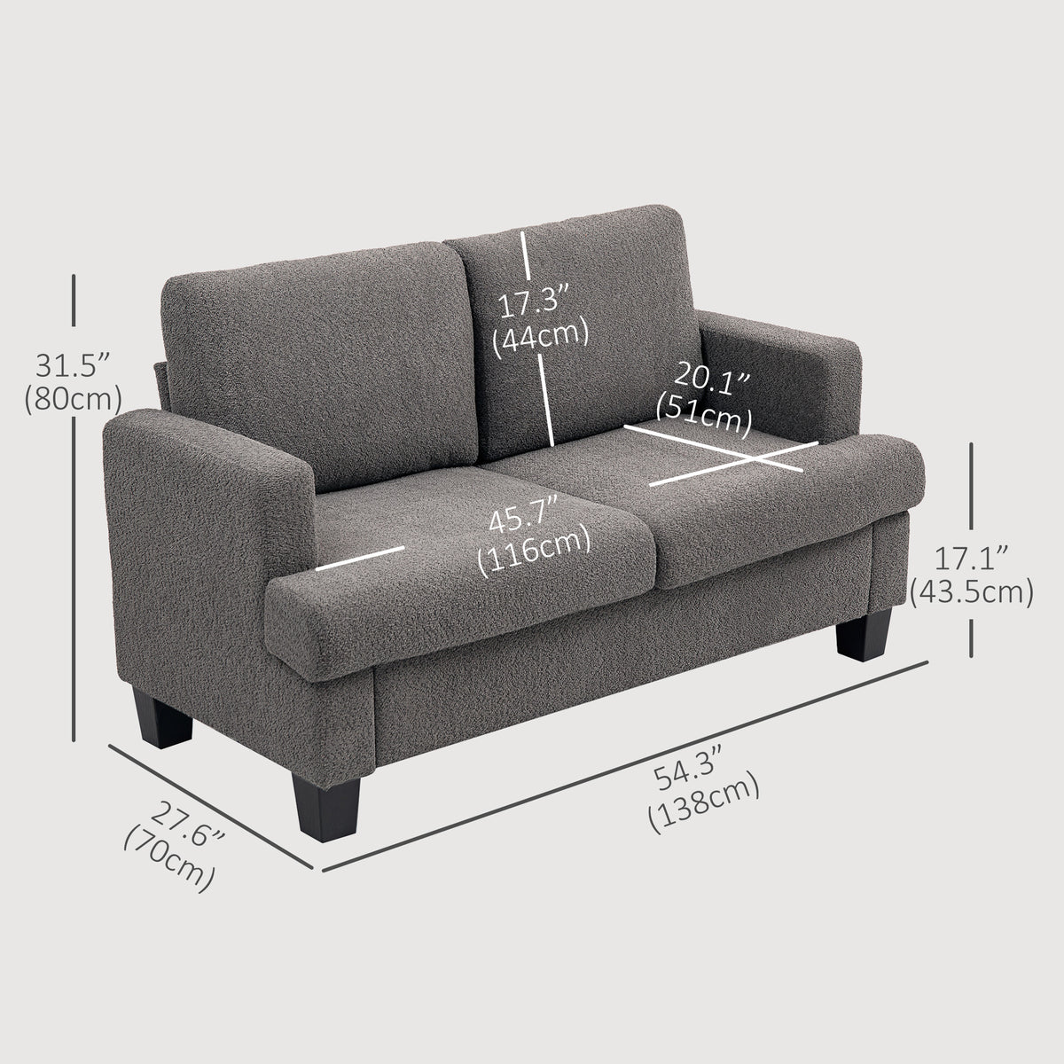 54.3" Loveseat Sofa, 2 Seater Sofa with Removable Cushions – view 2
