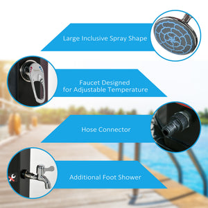 7ft Outdoor Solar Heated Shower with 360 Rotating Shower Head, Foot Shower Faucet, Temperature and Pressure Adjustable