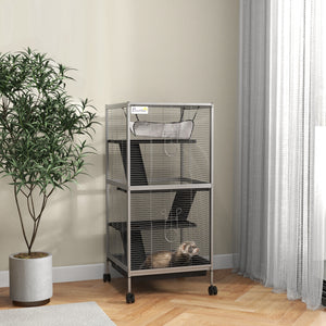 4-Tier Rolling Small Animal Cage, Deluxe Ferret Cage for Mink Chinchilla Kitten Rabbit