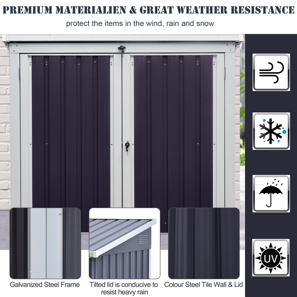 5ft x 3ft Outdoor Garbage Bin Storage Shed with Lockable Doors and Lid, Outside Storage Shed for Trash Can, Black