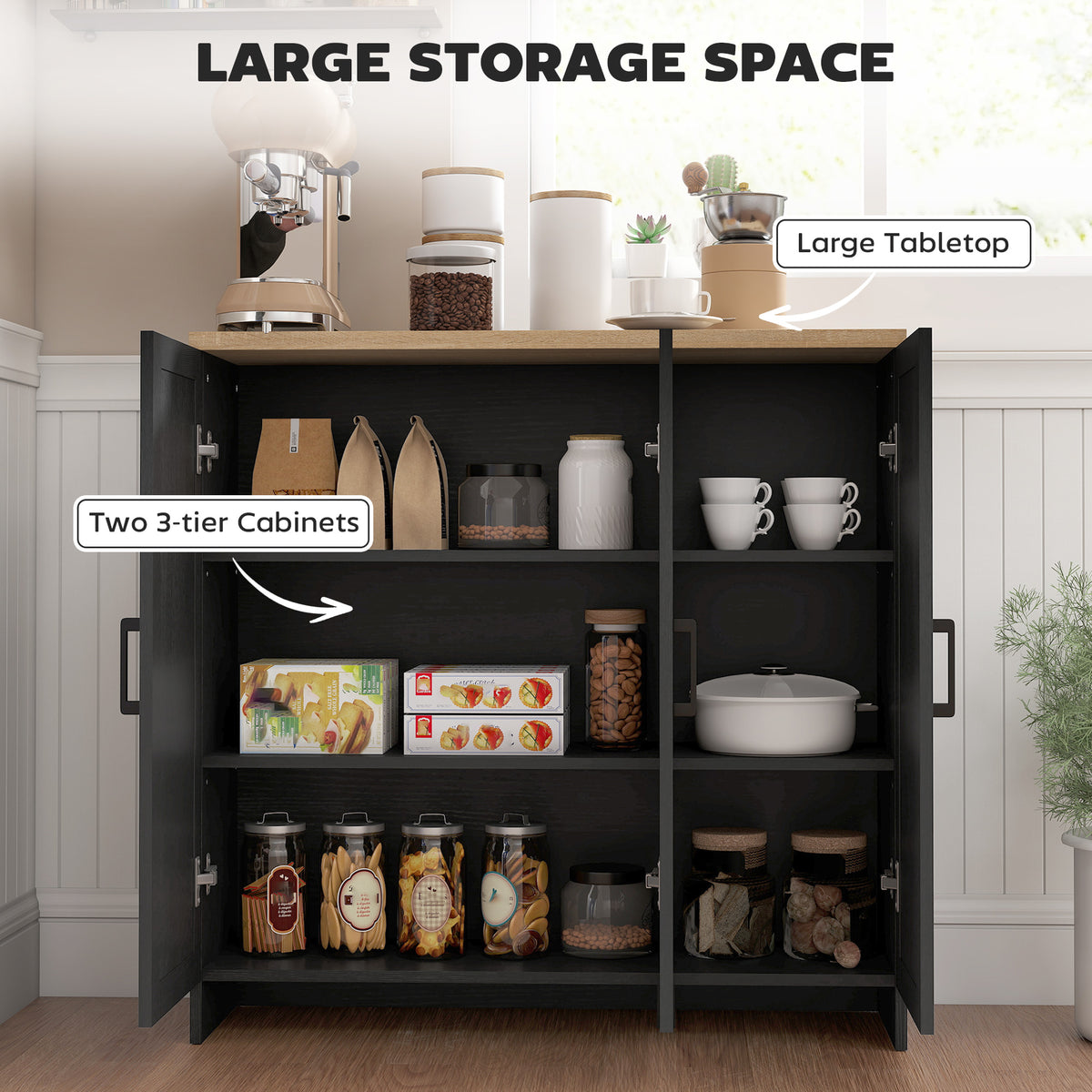 Modern Sideboard Buffet Cabinet, Modern Kitchen Storage Cabinet with 3 Doors Adjustable Shelves – view 3
