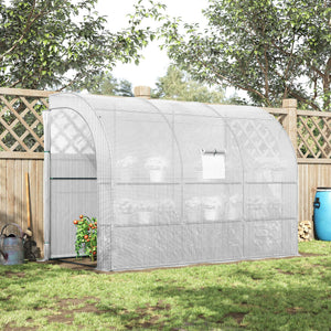 Lean-to Greenhouse Outdoor Gardening Green House with Windows and 2 Zipper Doors, 10' x 5' x 7', White