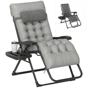 Padded Folding Recliner Chair, Patio Lounger with Cupholder, Adjustable Backrest, Removable Cushion, Black – view 8