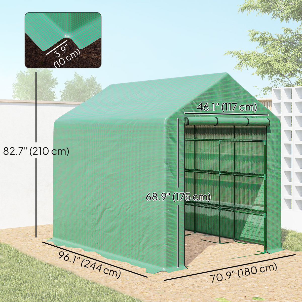 8' x 6' x 7' Portable Walk-In Greenhouse Hot House with 18 Shelves,  Water/UV Resistant Weather Cover, & Roll Up Door