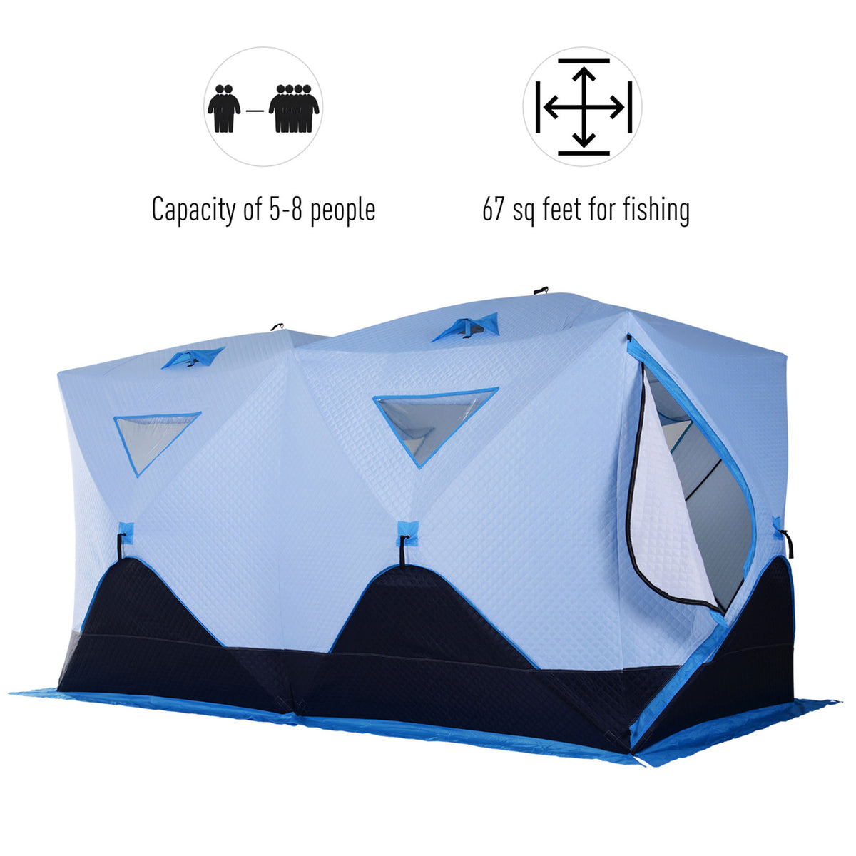 5-8 Person Insulated Ice Fishing Tent Shelter with Ventilation Windows and Carry Bag, for -22℉, Blue